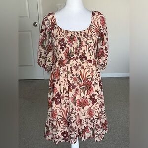 NWOT Evolutionery Beige Peasant Mini Dress Size Large